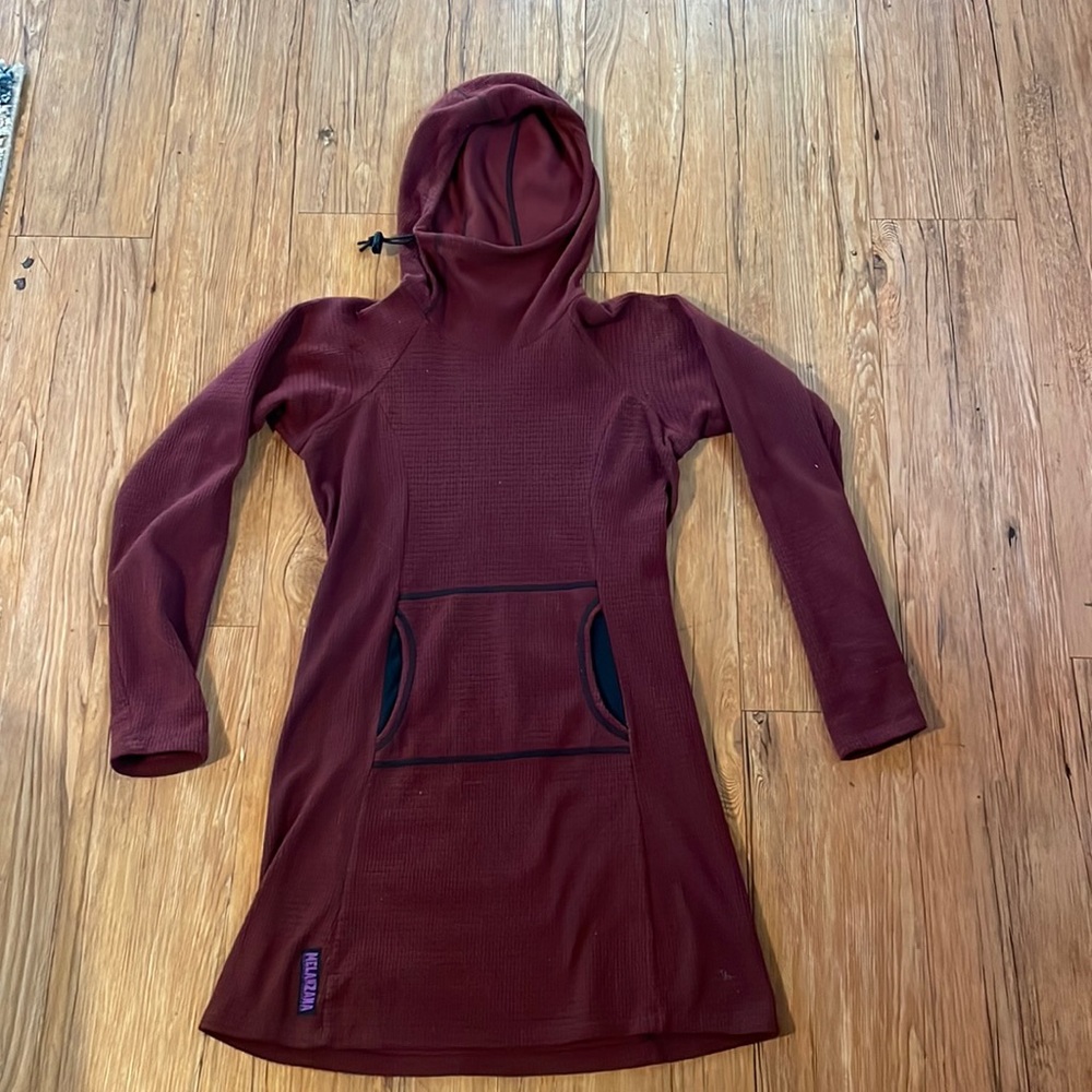 Melanzana Women’s XS Micro Grid Hoodie Dress in Maroon